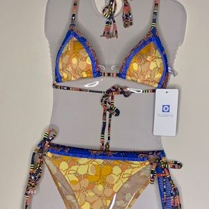Kuleana string bikini, size Small, yellow and blue
